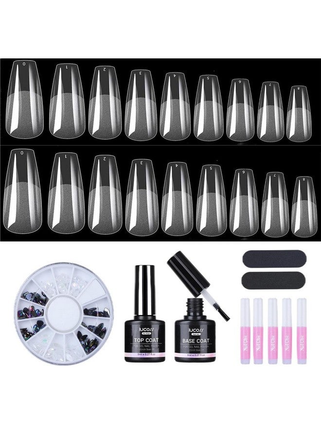 لوكوس طقم جل غراء أطراف الأظافر، طقم جل أكريليك X للأظافر مع جل غراء الأظافر، أحجار الراين للأظافر، جل الطبقة الأساسية والعلوية، طقم أطراف أظافر نعش مكون من 100 قطعة، طقم تمديد الأظافر لعمل مانيكير الأظافر بنفسك - Image 1