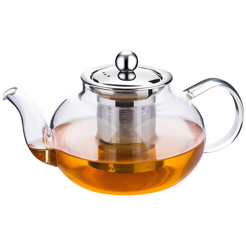 BLISS START 1 Liter Glass KettleTeapot with Stainless Steel Infuser Lid Borosilicate Glass Tea Kettle Stovetop Safe Blooming Loose Leaf Teapot 1000 ml - Image 1