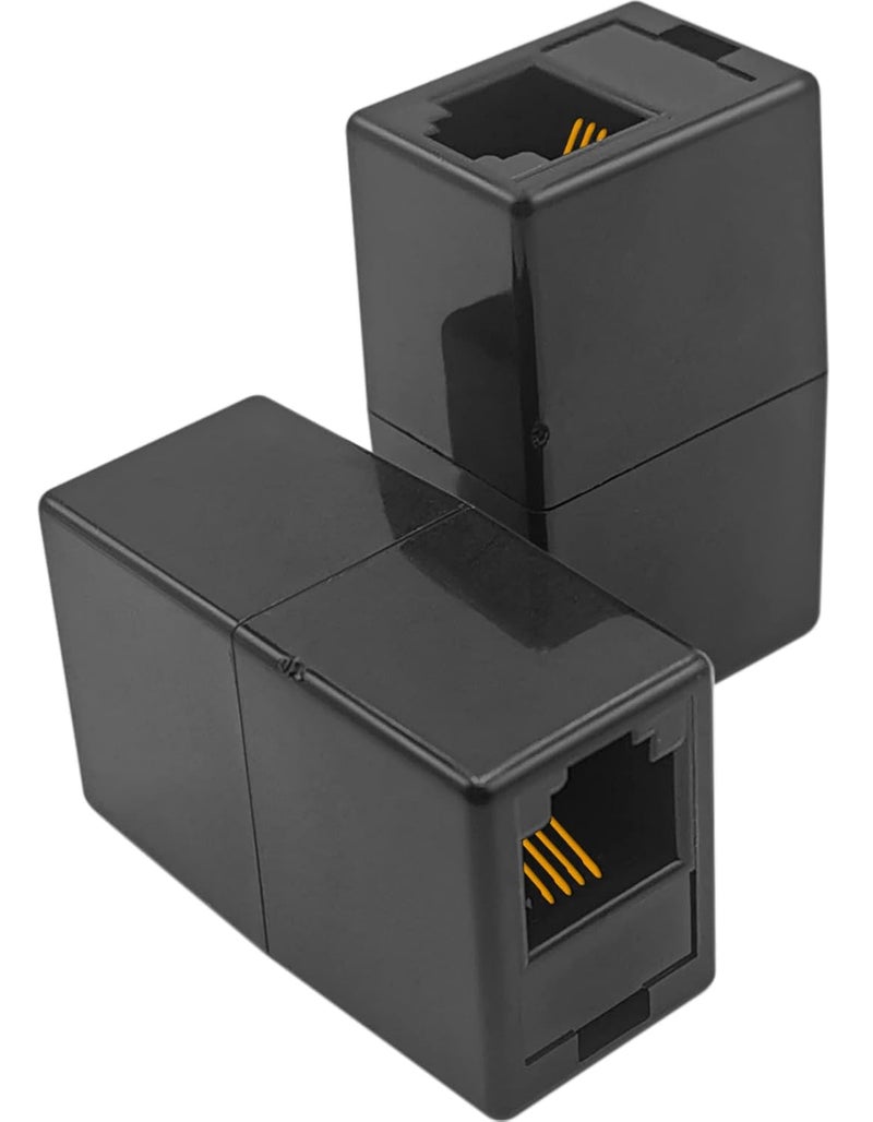 NECABLES 2Pack RJ11 Coupler Phone Line Connector Telephone Cord Adapter RJ11 6P4C Female to Female for Landline Phone and Fax Black - Image 1
