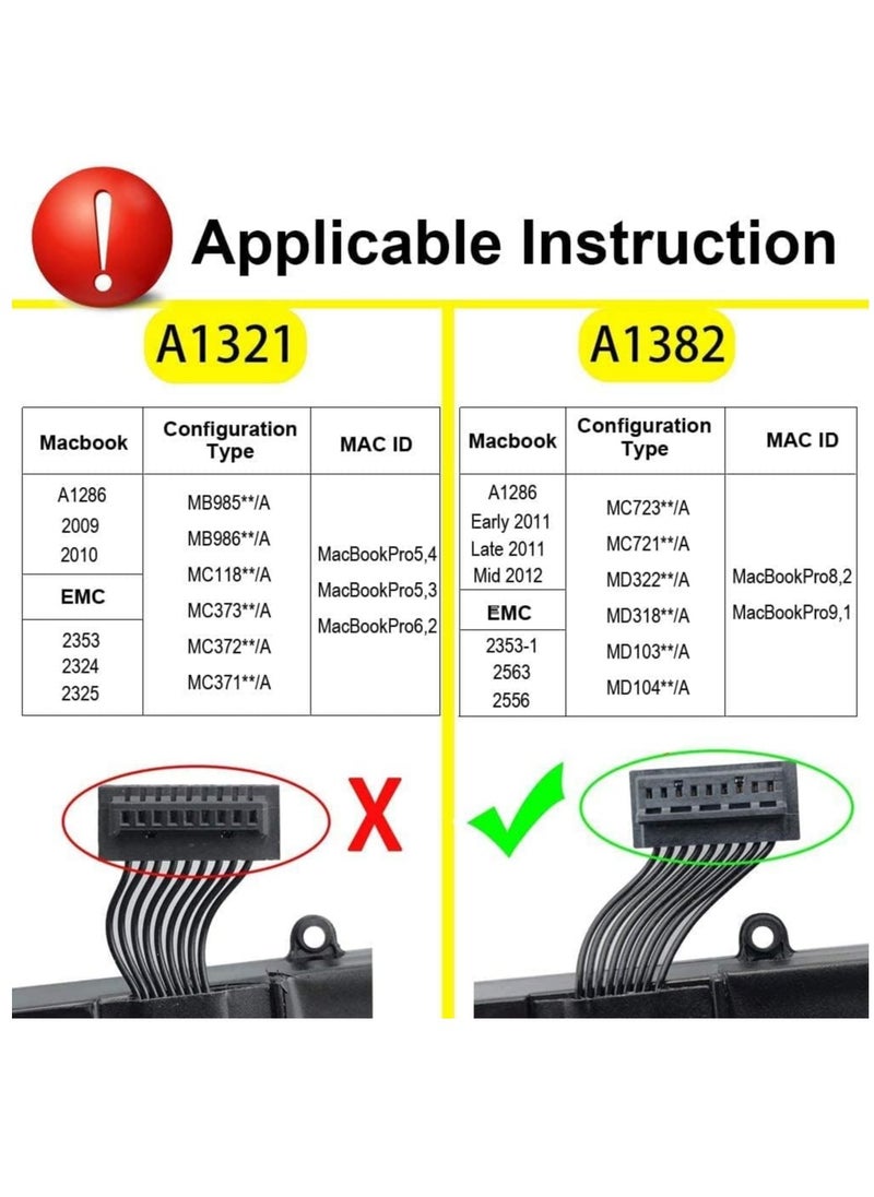 Generic Replacement Battery A1382 for MacBook Pro 15 A1286 Early 2011 Late Mid 2012 8-inch 2-in-1 9-inch 10.8V [5200mAh 10.8V]  - Image 5
