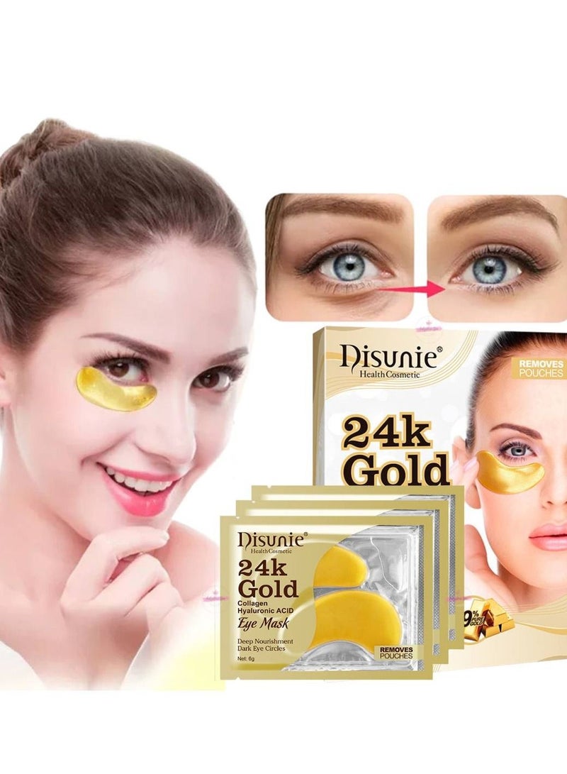 Disunie قناع العين من الكولاجين وحمض الهيالورونيك بذهب 24 قيراط - لعيون منتفخة - أقنعة تحت العين لدوائر داكنة - تغذية عميقة - قناع العين الذهبي 10 أزواج - Image 1