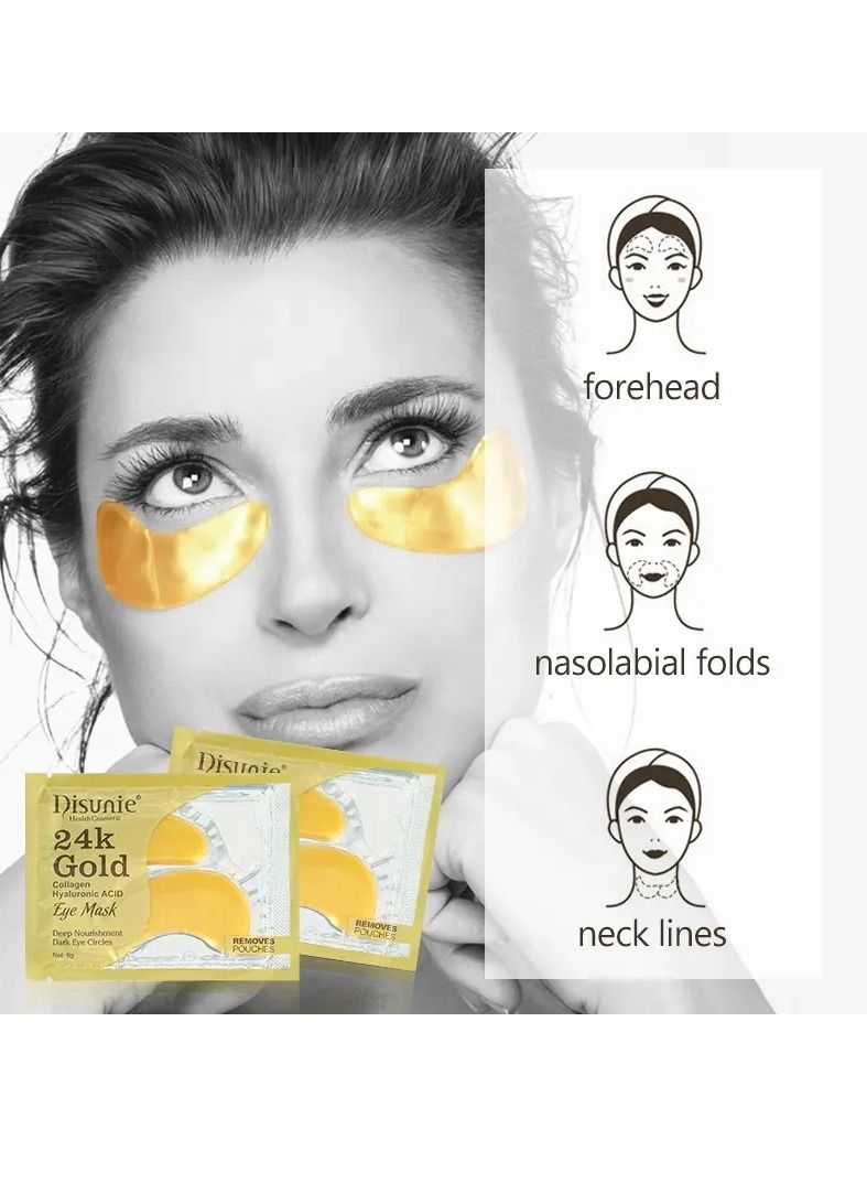 Disunie قناع العين من الكولاجين وحمض الهيالورونيك بذهب 24 قيراط - لعيون منتفخة - أقنعة تحت العين لدوائر داكنة - تغذية عميقة - قناع العين الذهبي 10 أزواج - Image 5