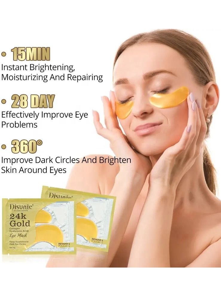 Disunie قناع العين من الكولاجين وحمض الهيالورونيك بذهب 24 قيراط - لعيون منتفخة - أقنعة تحت العين لدوائر داكنة - تغذية عميقة - قناع العين الذهبي 10 أزواج - Image 3