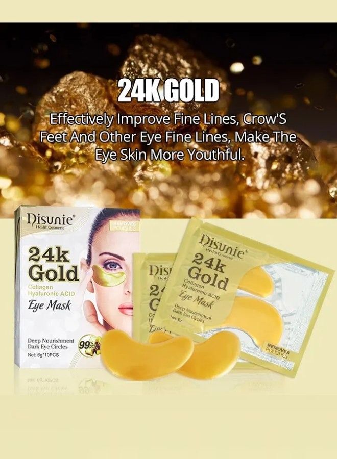 Disunie قناع العين من الكولاجين وحمض الهيالورونيك بذهب 24 قيراط - لعيون منتفخة - أقنعة تحت العين لدوائر داكنة - تغذية عميقة - قناع العين الذهبي 10 أزواج - Image 2