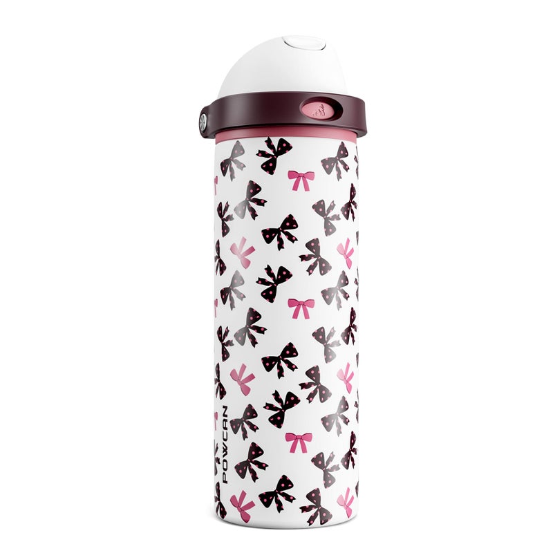 POWCAN 24 oz Insulated Water Bottle with Straw: 2-in-1 Push-Button Spout & Quick-Flip Straw, Leakproof, Cold 24Hrs, Fits Car Cup Holder, Stainless Sports Bottle for Gym, Travel Gift (Pretty in Bows) - Image 1