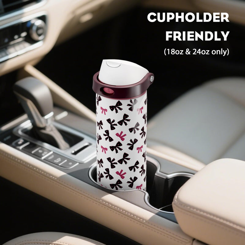 POWCAN 24 oz Insulated Water Bottle with Straw: 2-in-1 Push-Button Spout & Quick-Flip Straw, Leakproof, Cold 24Hrs, Fits Car Cup Holder, Stainless Sports Bottle for Gym, Travel Gift (Pretty in Bows) - Image 5