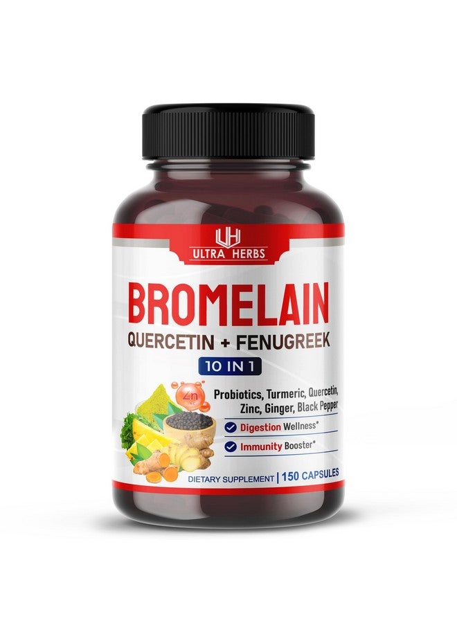 أعشاب فائقة مكمل بروميلين 19,550 مجم مع كيرسيتين، زنك، حلبة، كركم، زنجبيل، فلفل أسود وبروبيوتيك - يدعم الهضم، صحة المفاصل وامتصاص العناصر الغذائية | 150 كبسولة - Image 1