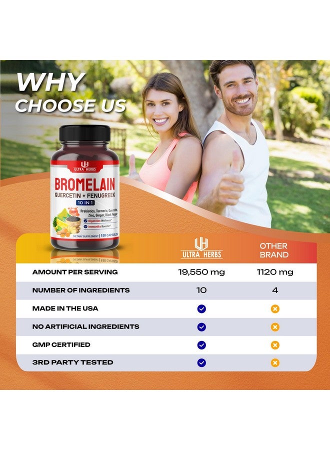 أعشاب فائقة مكمل بروميلين 19,550 مجم مع كيرسيتين، زنك، حلبة، كركم، زنجبيل، فلفل أسود وبروبيوتيك - يدعم الهضم، صحة المفاصل وامتصاص العناصر الغذائية | 150 كبسولة - Image 2