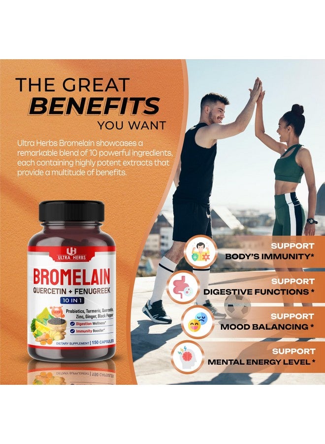 أعشاب فائقة مكمل بروميلين 19,550 مجم مع كيرسيتين، زنك، حلبة، كركم، زنجبيل، فلفل أسود وبروبيوتيك - يدعم الهضم، صحة المفاصل وامتصاص العناصر الغذائية | 150 كبسولة - Image 4