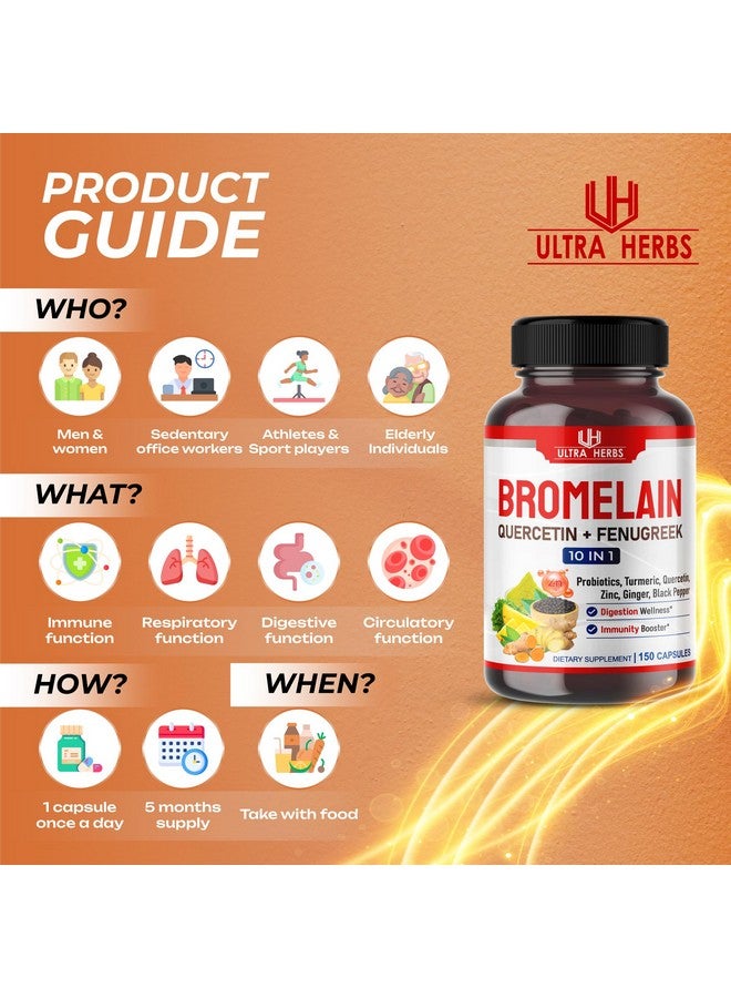 أعشاب فائقة مكمل بروميلين 19,550 مجم مع كيرسيتين، زنك، حلبة، كركم، زنجبيل، فلفل أسود وبروبيوتيك - يدعم الهضم، صحة المفاصل وامتصاص العناصر الغذائية | 150 كبسولة - Image 5