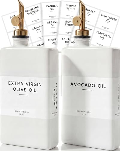 Brighter Barns White Glass Olive Oil Dispenser Bottle for Kitchen by Brighter Barns Avocado Oil Dispenser Set Vanilla Syrup Bottle Modern Decor Gold Kitchen Accessories for Airbnb Cafe WhiteGold Set of 2 - Image 1