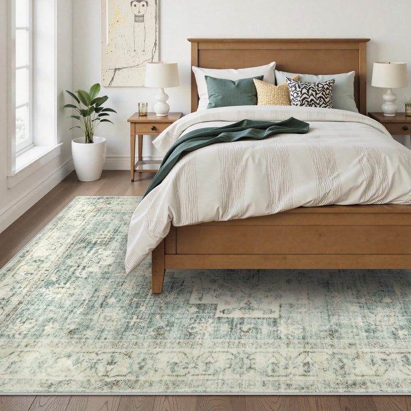 LIVEBOX Washable Area Rug 5x7 Rugs for Living Room Bedroom, Non-Slip Boho Indoor Carpet for Dining Room Office, Low-Pile Farmhouse Soft Carpets for Kids Nursery Playroom, Sage Green - Image 3