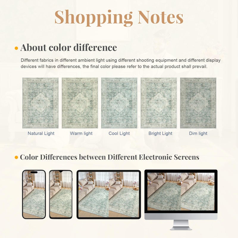 LIVEBOX Washable Area Rug 5x7 Rugs for Living Room Bedroom, Non-Slip Boho Indoor Carpet for Dining Room Office, Low-Pile Farmhouse Soft Carpets for Kids Nursery Playroom, Sage Green - Image 4