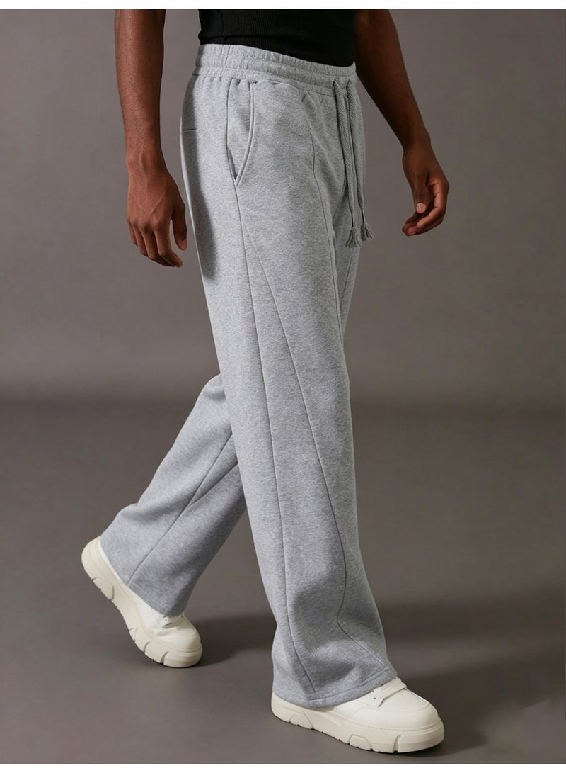 Men's Y2K Streetwear Wide Leg Sweatpants Grey Elastic Waist Drawstring Baggy Joggers Casual Lounge Pants - Image 3