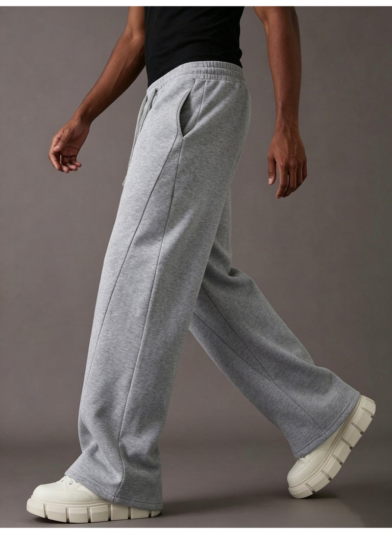 Men's Y2K Streetwear Wide Leg Sweatpants Grey Elastic Waist Drawstring Baggy Joggers Casual Lounge Pants - Image 2