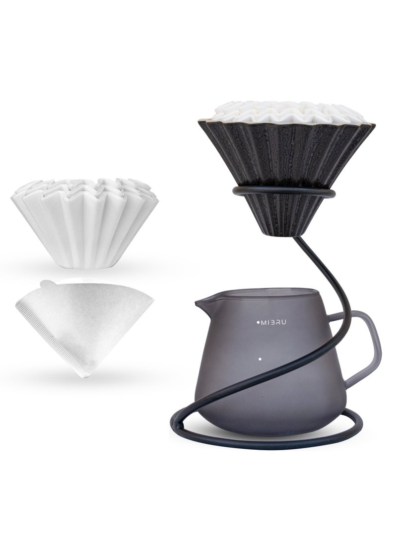 MIBRU V60 drip coffee maker set drip coffee maker 4, coffee dripper, coffee filter funnel, glass server coffee paper filter for coffee dripper specialty coffee set, specialty coffee tools coffee machine, coffee cup, pour over coffee machine accessories - Image 1