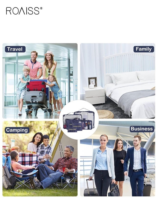 roaiss 6 Piece Oxford Cloth Travel Bag Set Durable Fabric Smooth Zipper Closure Includes Multiple Sizes for Organized Storage of Underwear Bras Shoes and Other Travel Essentials Lightweight and Water Resistant for Easy Travel Organization Navy Blue - Image 3