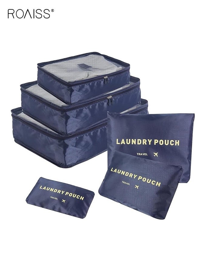 roaiss 6 Piece Oxford Cloth Travel Bag Set Durable Fabric Smooth Zipper Closure Includes Multiple Sizes for Organized Storage of Underwear Bras Shoes and Other Travel Essentials Lightweight and Water Resistant for Easy Travel Organization Navy Blue - Image 1