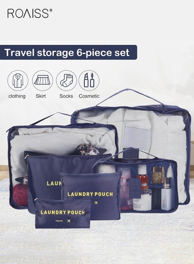 roaiss 6 Piece Oxford Cloth Travel Bag Set Durable Fabric Smooth Zipper Closure Includes Multiple Sizes for Organized Storage of Underwear Bras Shoes and Other Travel Essentials Lightweight and Water Resistant for Easy Travel Organization Navy Blue - Image 5