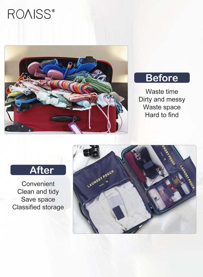 roaiss 6 Piece Oxford Cloth Travel Bag Set Durable Fabric Smooth Zipper Closure Includes Multiple Sizes for Organized Storage of Underwear Bras Shoes and Other Travel Essentials Lightweight and Water Resistant for Easy Travel Organization Navy Blue - Image 2