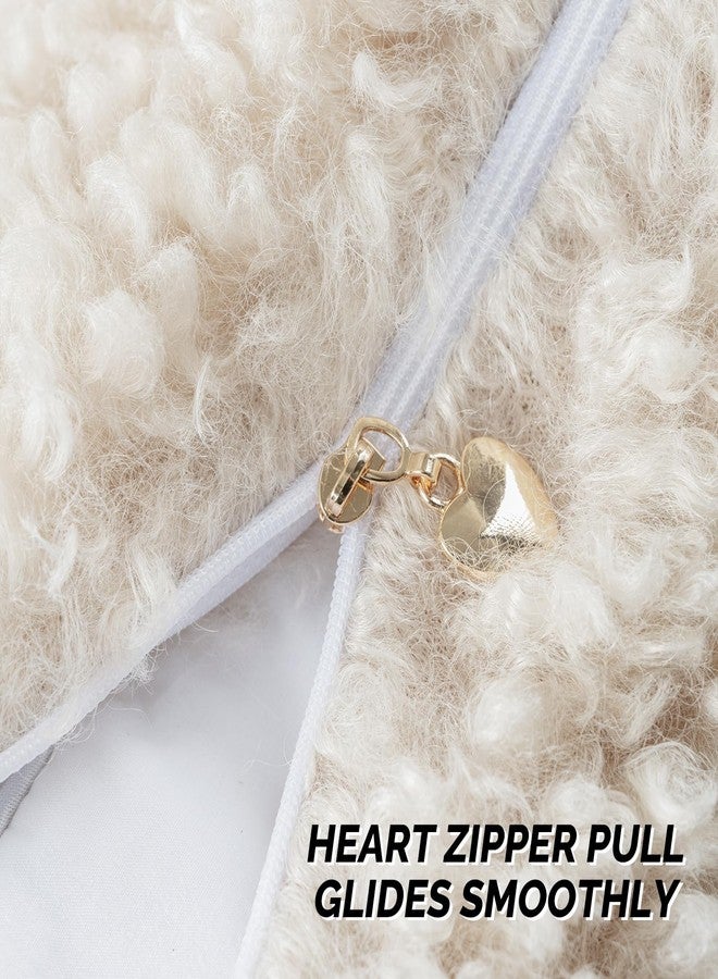 FUTEI Beige Decorative Throw Pillow Covers 18x18 Inch Set of 2,Soft Fluffy Faux Wool Fur Boucle Textured Cushion Case,Modern Home Decor for Couch Bed Living Room Office - Image 3