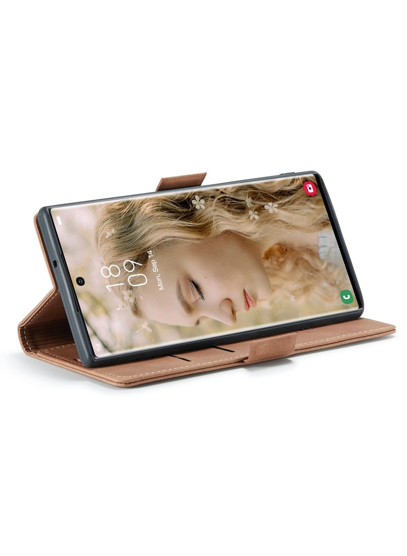 CaseMe Phone Case Luxury PU Leather Design 013 Flip Cover Card Slot Holder Cover For Samsung Galaxy S22 Ultra (Brown)  - Image 2