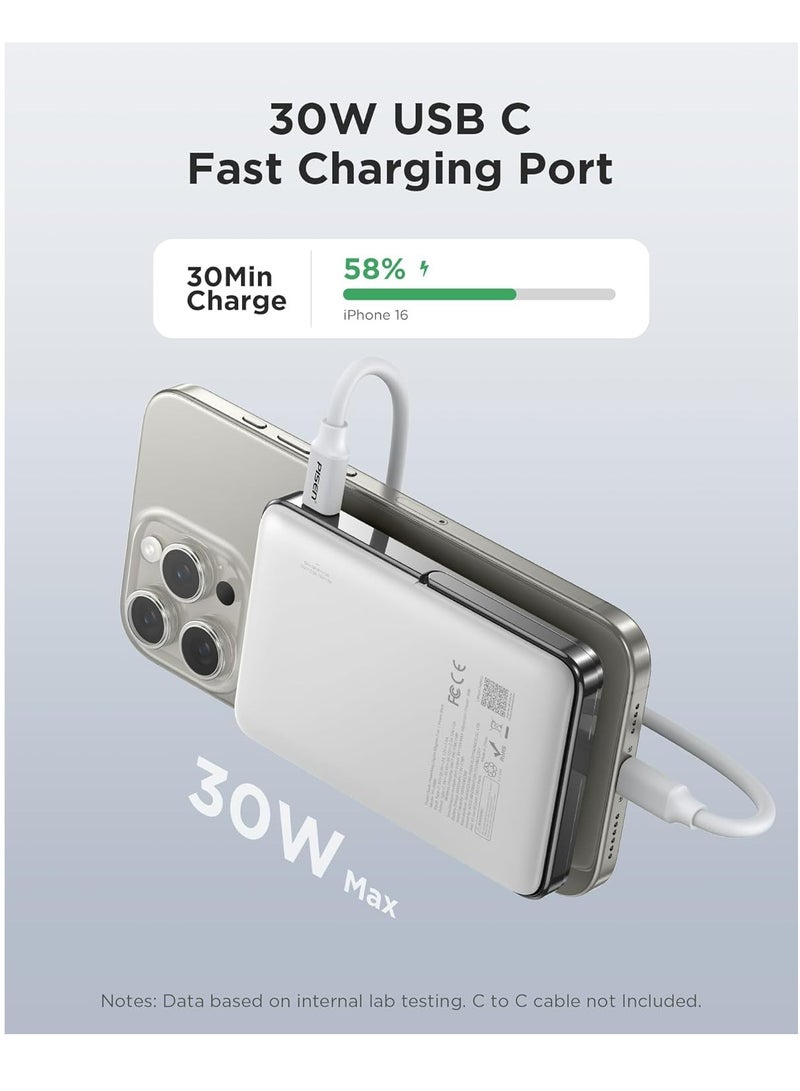 Mag-Safe Portable Power Bank - 10000mAh Wireless Foldable Charger, 30W PD Fast Charging Magnetic Battery Pack with Stand and LED Display, for iPhone 16/15/14/13/12 Pro/Pro Max/Plus/Mini Series