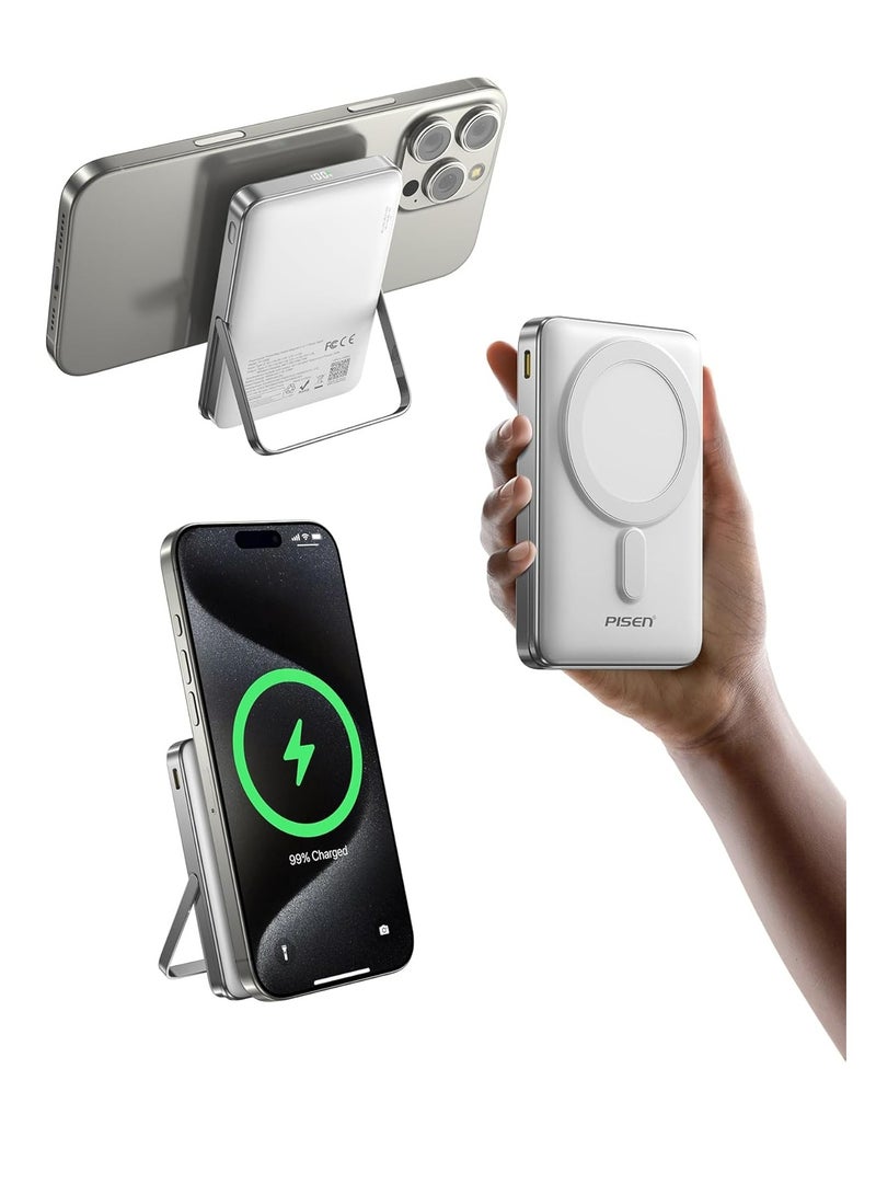 Mag-Safe Portable Power Bank - 10000mAh Wireless Foldable Charger, 30W PD Fast Charging Magnetic Battery Pack with Stand and LED Display, for iPhone 16/15/14/13/12 Pro/Pro Max/Plus/Mini Series
