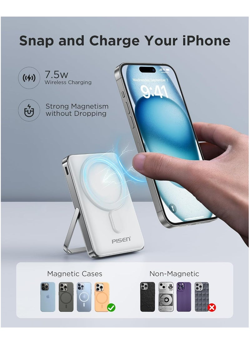 Mag-Safe Portable Power Bank - 10000mAh Wireless Foldable Charger, 30W PD Fast Charging Magnetic Battery Pack with Stand and LED Display, for iPhone 16/15/14/13/12 Pro/Pro Max/Plus/Mini Series
