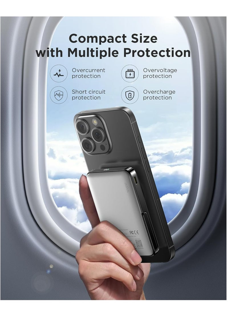 Mag-Safe Portable Power Bank - 10000mAh Wireless Foldable Charger, 30W PD Fast Charging Magnetic Battery Pack with Stand and LED Display, for iPhone 16/15/14/13/12 Pro/Pro Max/Plus/Mini Series