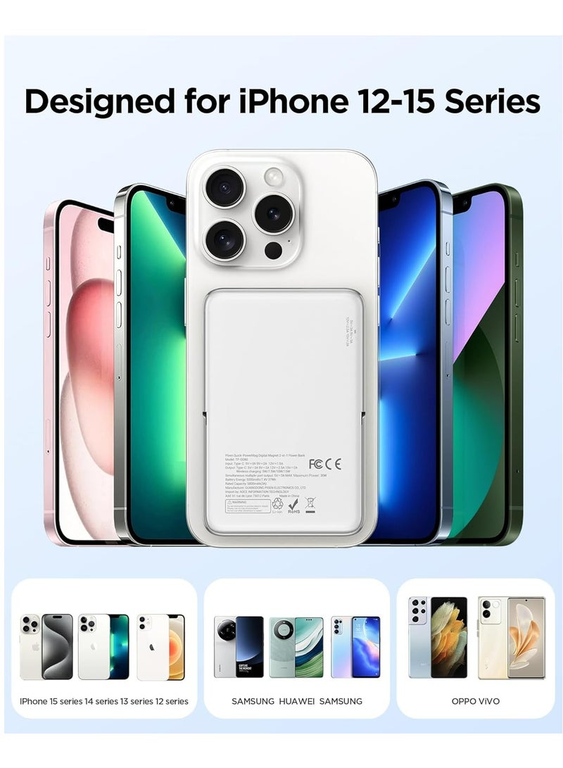 Mag-Safe Portable Power Bank - 10000mAh Wireless Foldable Charger, 30W PD Fast Charging Magnetic Battery Pack with Stand and LED Display, for iPhone 16/15/14/13/12 Pro/Pro Max/Plus/Mini Series