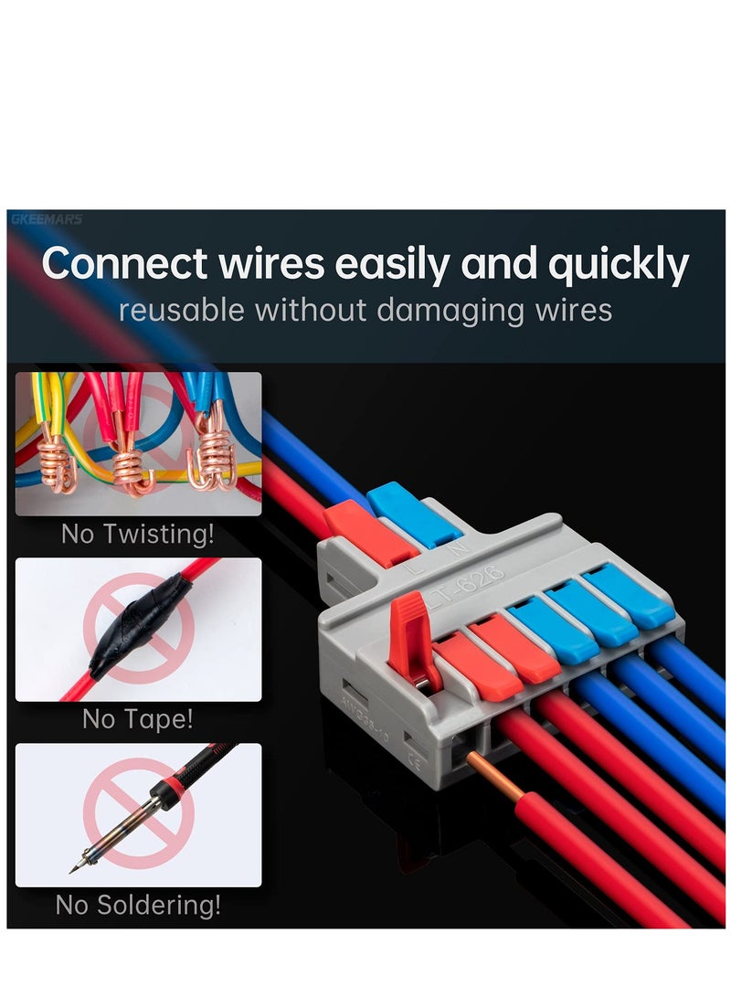 SYOSI Lever Wire Nuts Wire Connectors, 10Pcs Compact Splicing Connector Push-in Conductor Terminal Blocks (New- 2 in 6 Out) - Image 2