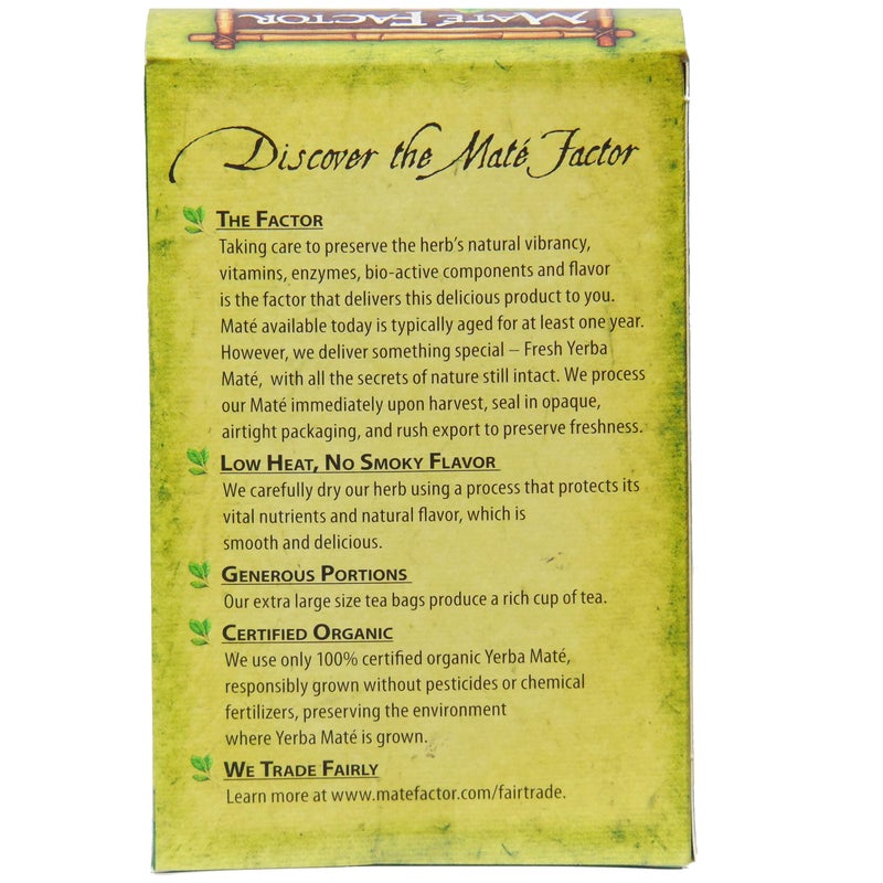 Maté Factor The Mate Factor Yerba Mate Energizing Herb Tea Bag, Organic Fresh Green, 24-Count Box 2.96 oz - Image 2