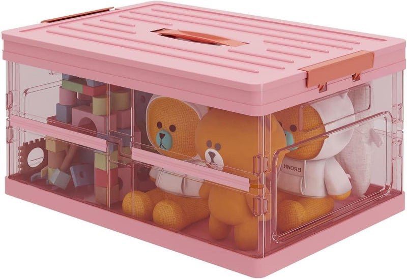 1pcs Foldable Plastic Storage Box With Lid, Upgrade Multifunction Transparent Collapsible Storage Bins, Stackable Clear Latch Storage Box with Handle - Image 1