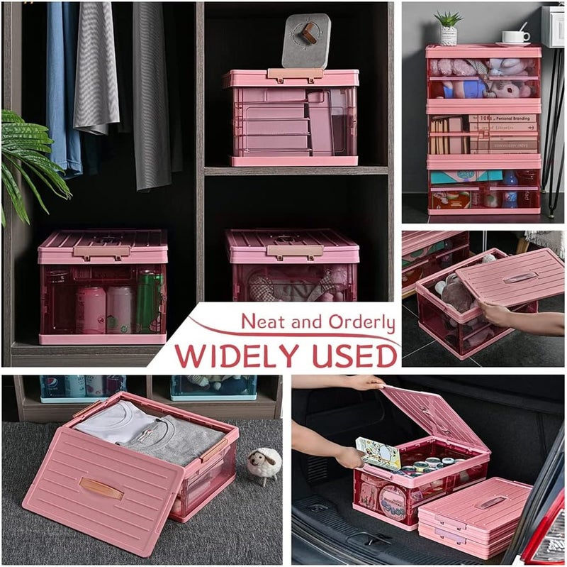 1pcs Foldable Plastic Storage Box With Lid, Upgrade Multifunction Transparent Collapsible Storage Bins, Stackable Clear Latch Storage Box with Handle - Image 4