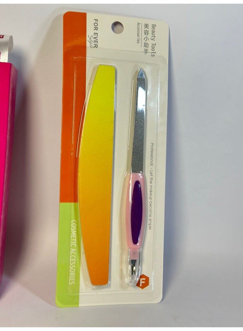 مبرد أظافر مزدوج الجوانب 2 في 1، أداة صقل، مزيل بشرة، أداة تشذيب، أداة صنفرة وتلميع + مبرد أظافر احترافي مع صنفرة مزدوجة الجوانب - للأظافر الصناعية قطعتين - Image 2