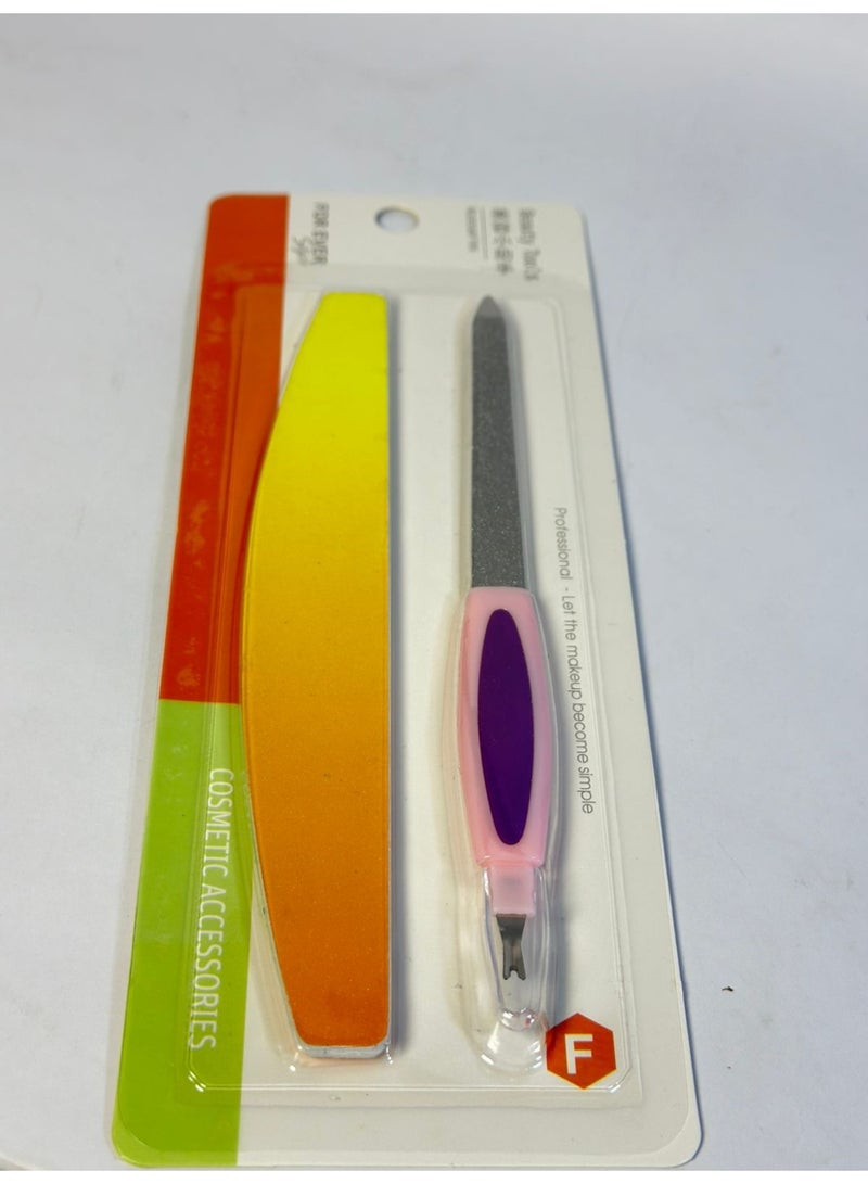 مبرد أظافر مزدوج الجوانب 2 في 1، أداة صقل، مزيل بشرة، أداة تشذيب، أداة صنفرة وتلميع + مبرد أظافر احترافي مع صنفرة مزدوجة الجوانب - للأظافر الصناعية قطعتين - Image 1