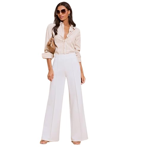 SWADESI STUFF Women’s Retro-Inspired Bell Bottom Pants – High Waist Slim Fit Flared Trousers with Stretch Fabric for Stylish and Comfortable (in, Alpha, 2XL, Regular, Standard, White) - Image 1