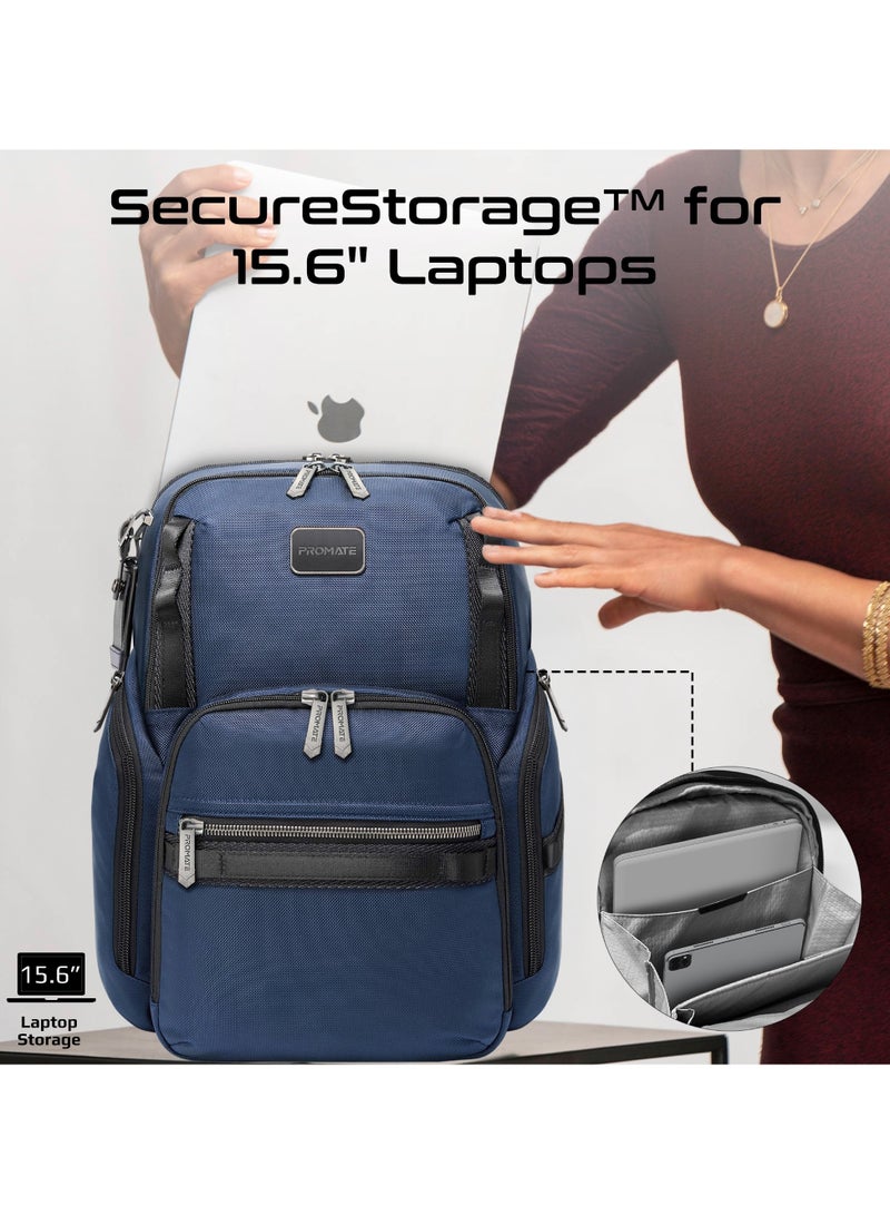 Promate 15.6-Inch Laptop Bag with Water-Resistant Design, SecureStorage Technology, Quick Access Pockets, Tag Tracker Pocket, Multiple Compartments, and Ergonomic Lightweight Build, Oracle-BP Blue Blue - Image 3