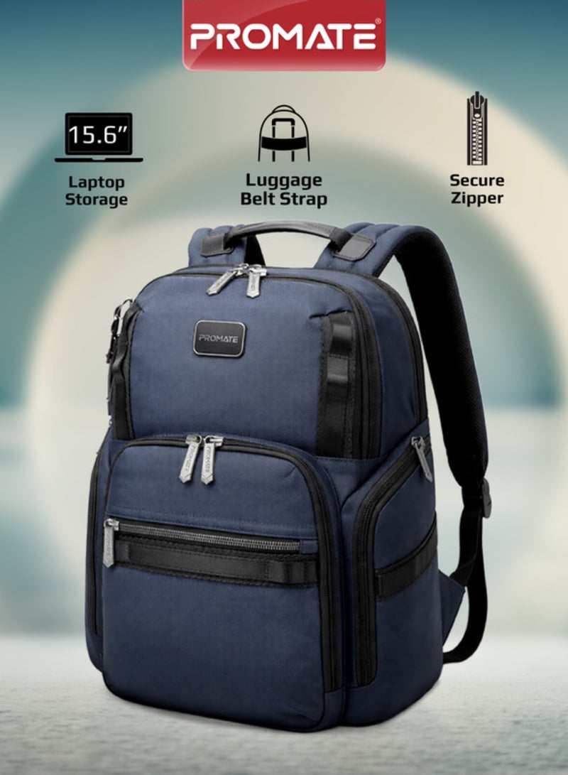 Promate 15.6-Inch Laptop Bag with Water-Resistant Design, SecureStorage Technology, Quick Access Pockets, Tag Tracker Pocket, Multiple Compartments, and Ergonomic Lightweight Build, Oracle-BP Blue Blue - Image 1