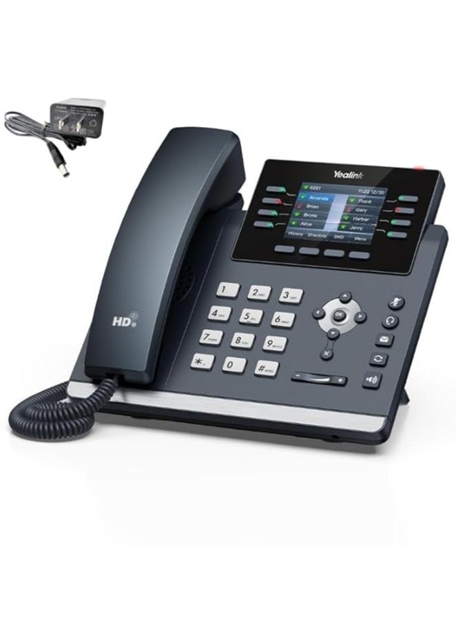 يالينك Yealink SIP-T44W-PSU 1301213 Wi-Fi IP Phone with Power Supply 12 VoIP Beads 2.8 Inch Colour Display Gigabit Ethernet Dual Port PoE - Image 1