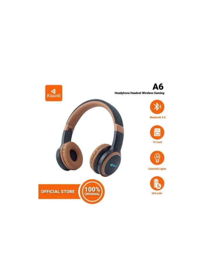 Kisonli - KISONLI A6 Bluetooth Earphones Sport Headsets Foldable Gaming Headphones With Microphone TF Card Outdoor Wireless Headphone Brown - Image 1