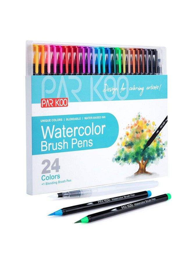 ParKoo Watercolor Brush Pens 24 Colors Flexible Real Nylon Brush Tip Pens For Watercolor Painting 1 Blending Brush Paint Markers For Artists And Beginner Painters Coloring Books Calligraphy - Image 2