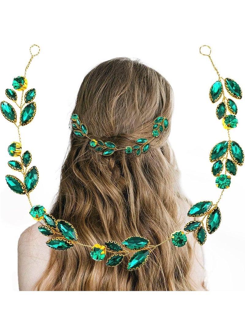 ChicAbode Green Crystal Bride Wedding Hair Vine Headband Green Leaf Headpiece Rhinestone Gold Bride Headband Jewelry Green Crystal Tiaras Crowns Hair Jewelry Women Headpiece Wedding Bridal Hair Accessories - Image 1