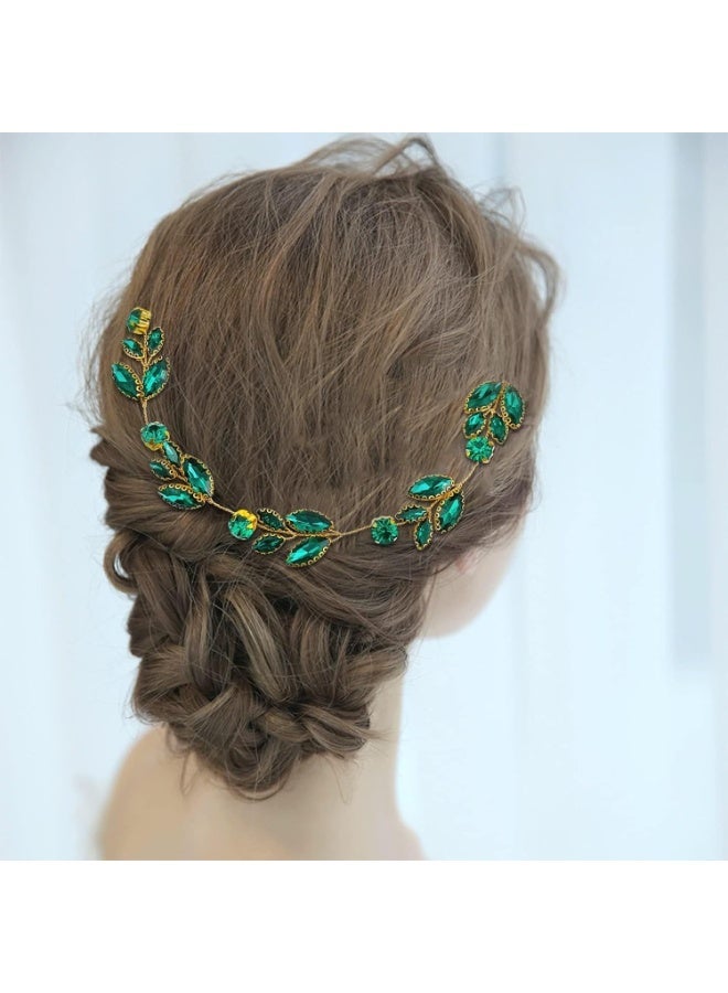 ChicAbode Green Crystal Bride Wedding Hair Vine Headband Green Leaf Headpiece Rhinestone Gold Bride Headband Jewelry Green Crystal Tiaras Crowns Hair Jewelry Women Headpiece Wedding Bridal Hair Accessories - Image 5