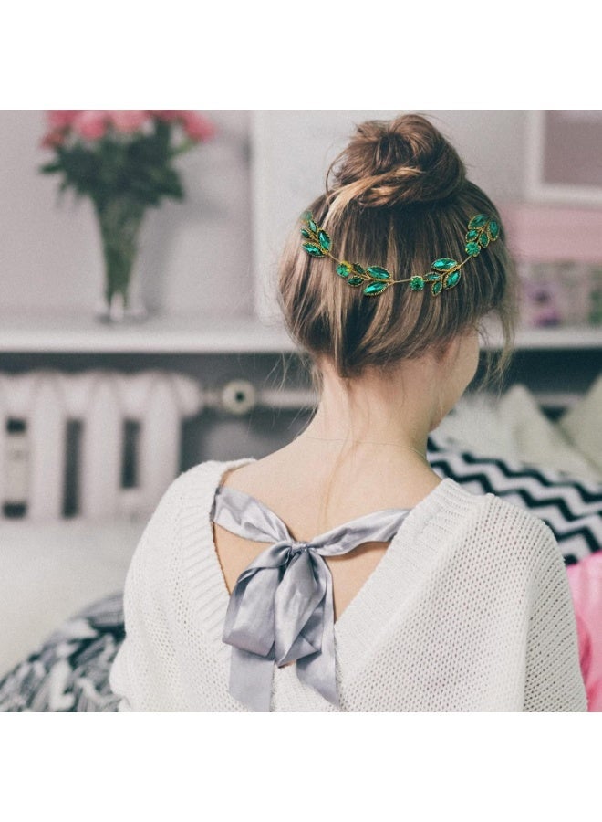 ChicAbode Green Crystal Bride Wedding Hair Vine Headband Green Leaf Headpiece Rhinestone Gold Bride Headband Jewelry Green Crystal Tiaras Crowns Hair Jewelry Women Headpiece Wedding Bridal Hair Accessories - Image 4