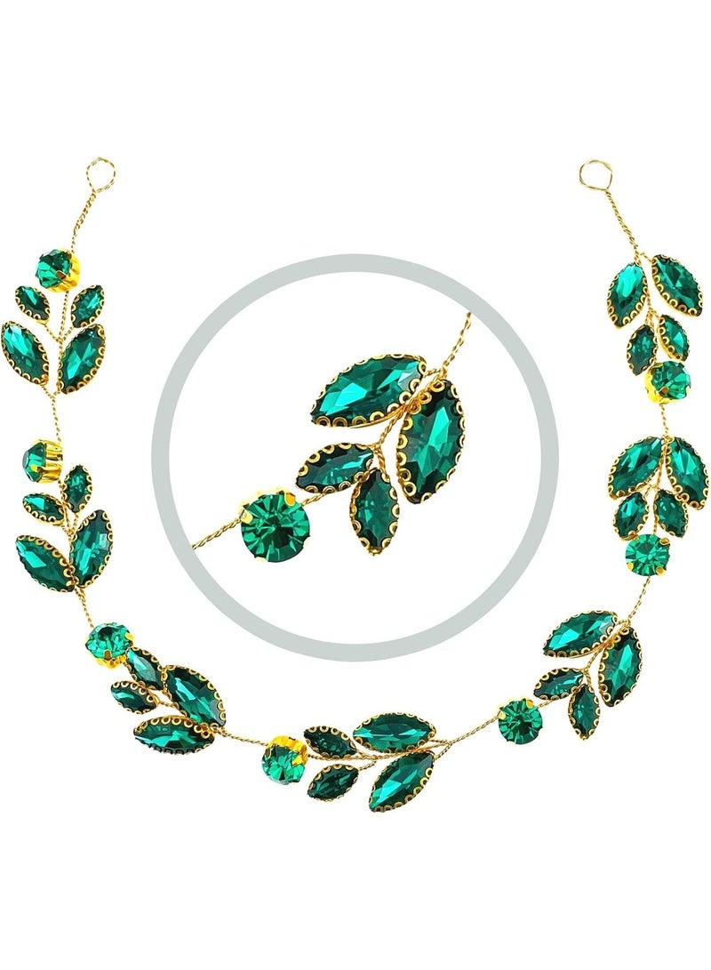 ChicAbode Green Crystal Bride Wedding Hair Vine Headband Green Leaf Headpiece Rhinestone Gold Bride Headband Jewelry Green Crystal Tiaras Crowns Hair Jewelry Women Headpiece Wedding Bridal Hair Accessories - Image 3