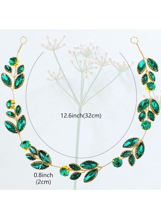 ChicAbode Green Crystal Bride Wedding Hair Vine Headband Green Leaf Headpiece Rhinestone Gold Bride Headband Jewelry Green Crystal Tiaras Crowns Hair Jewelry Women Headpiece Wedding Bridal Hair Accessories - Image 2