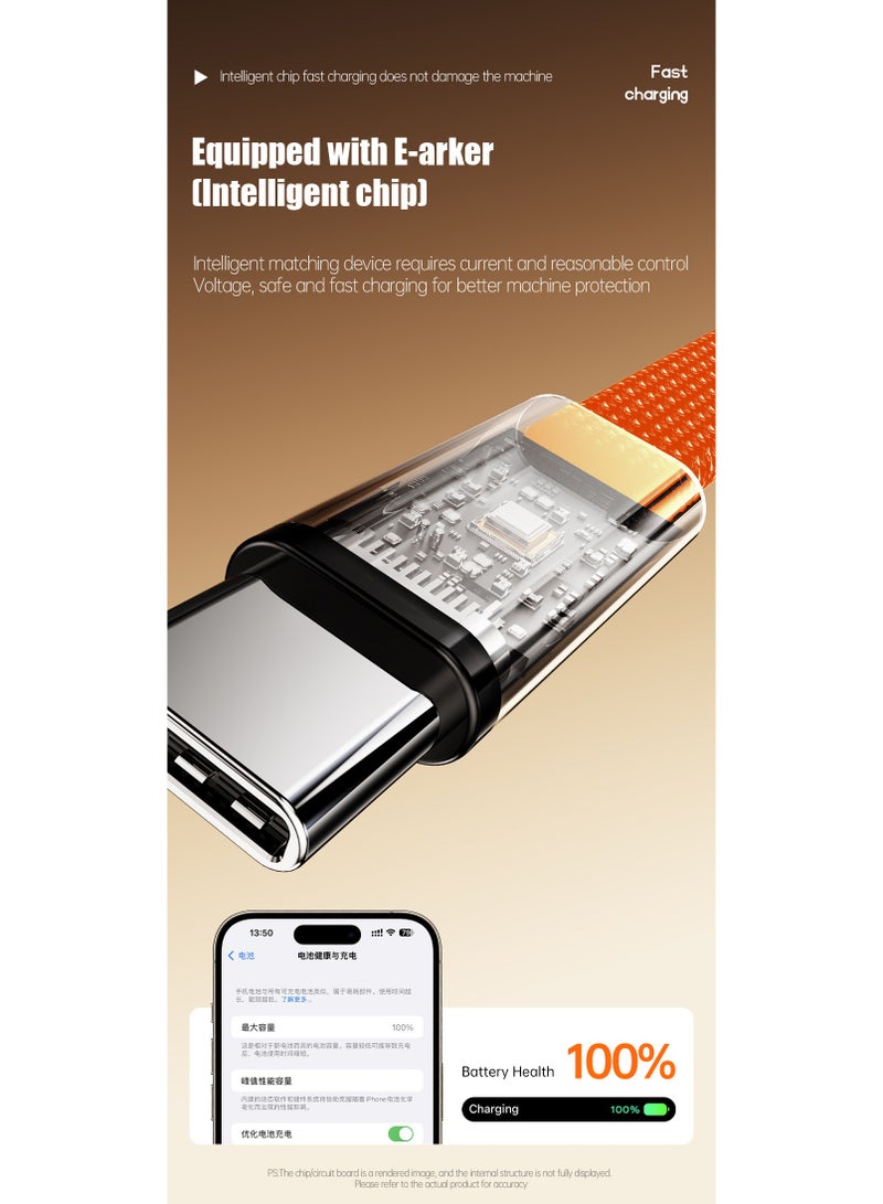 Ding Zap 240W Type-C to Type-C Fast Charging Cable 1.5m with Foldable Phone Stand, 90° Angled Design, Braided Data Cable orange - Image 3