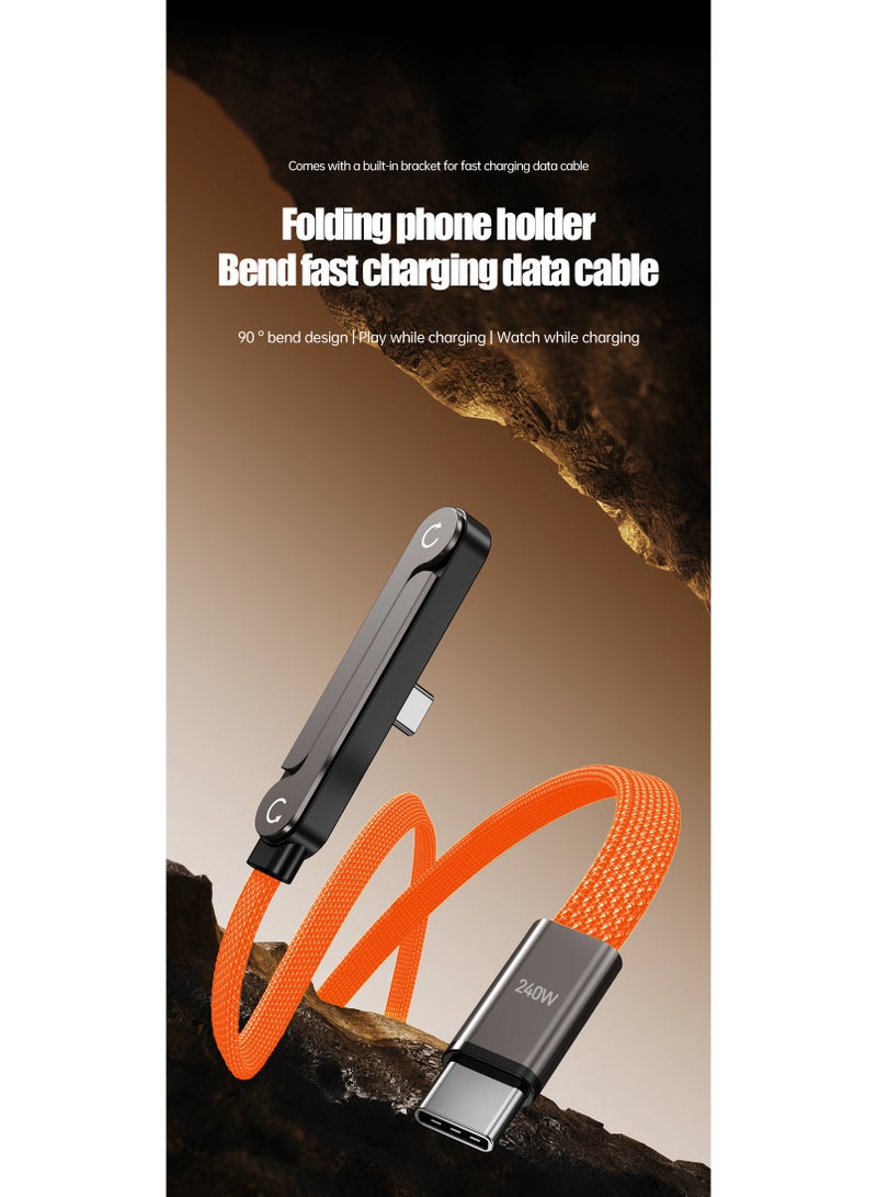 Ding Zap 240W Type-C to Type-C Fast Charging Cable 1.5m with Foldable Phone Stand, 90° Angled Design, Braided Data Cable orange - Image 5